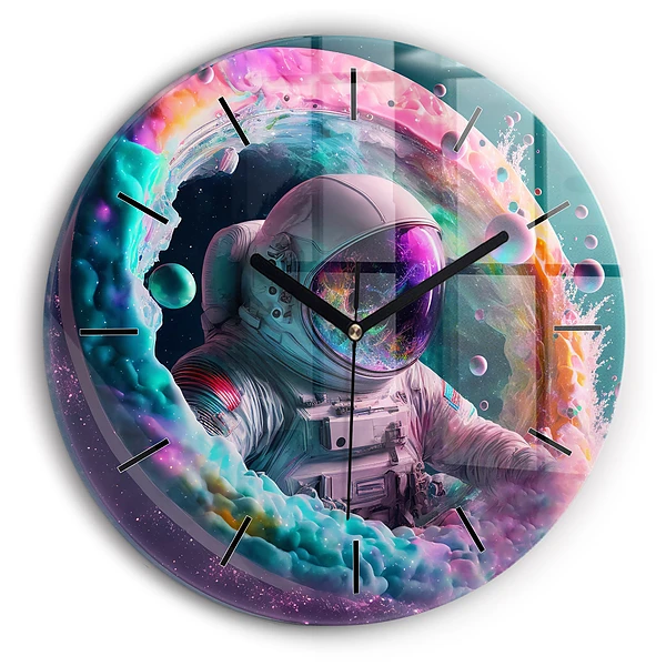 Astronaut și nori colorați Ceas din sticlă rotund