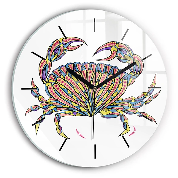 Crab etnic Ceas de sticlă pe perete rotund