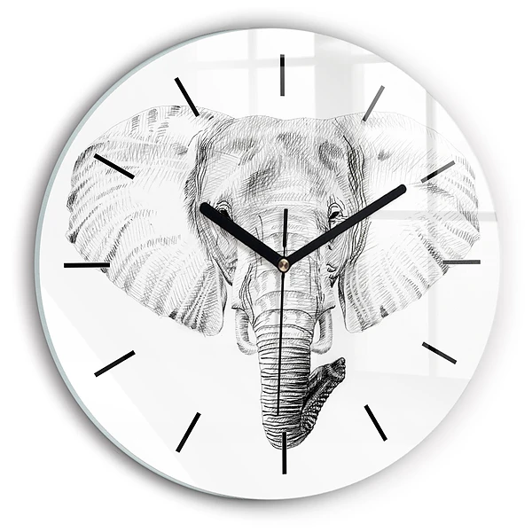 Cap de elefant grafic Ceas din sticlă rotund