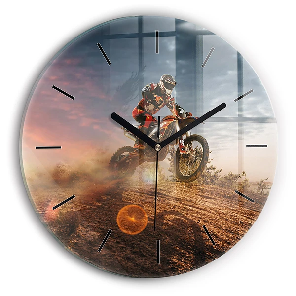 Bărbat pe motocicletă Ceas perete din sticlă rotund