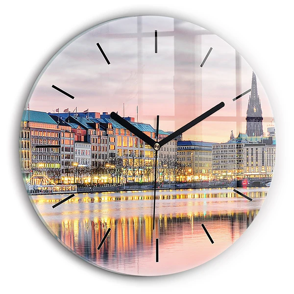 Alster în Hamburg Ceas rotund de perete din sticlă