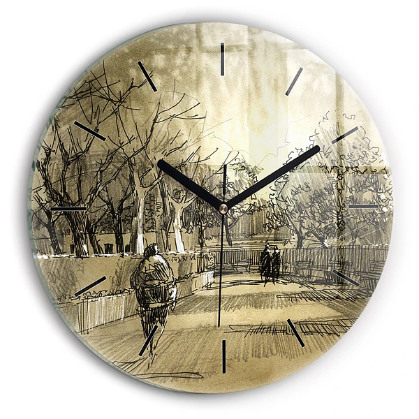 Parc și copaci în sepia Ceas rotund de perete din sticlă
