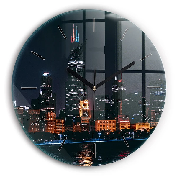 Peisajul urban din Chicago Ceas perete din sticlă rotund