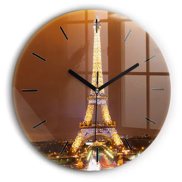 Turnul Eiffel iluminat Ceas rotund de perete din sticlă