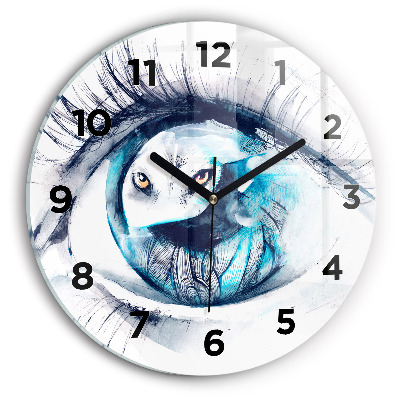 Ceas de sticlă pe perete rotund Ilustrație cu privirea lupului