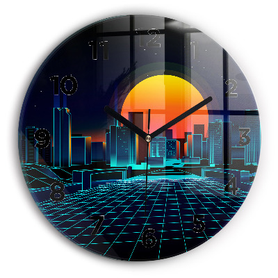 Ceas de sticlă pe perete rotund Orașul ciberspațial