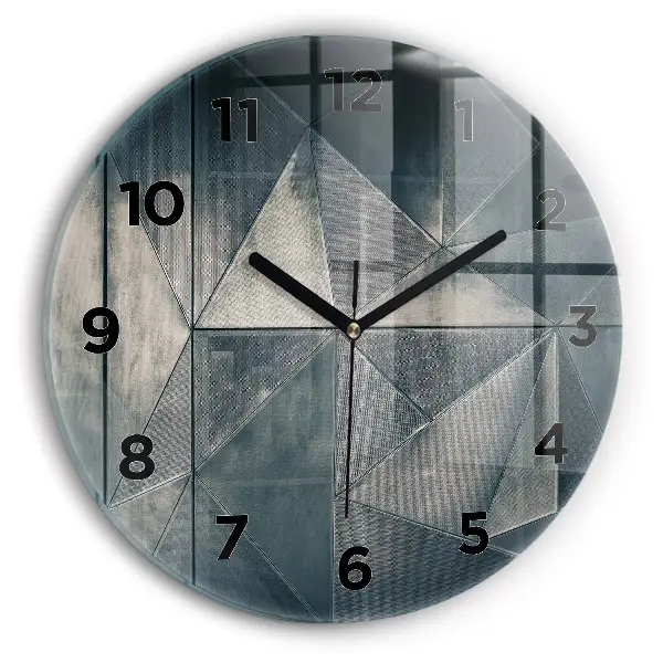 Ceas rotund de perete din sticlă Triunghiuri abstracte metalice