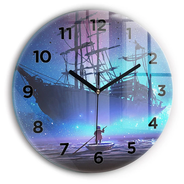Ceas de sticlă pe perete rotund Nava cu vele fantezie