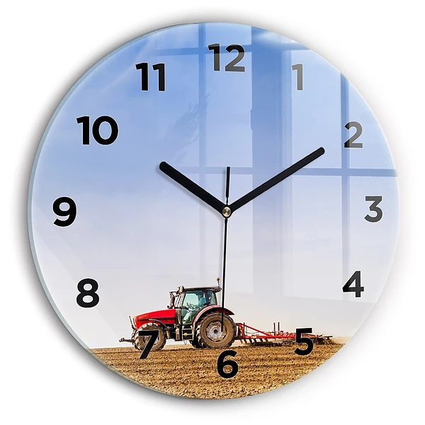 Ceas perete din sticlă rotund Fermier într-un tractor