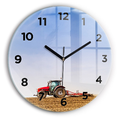 Ceas perete din sticlă rotund Fermier într-un tractor