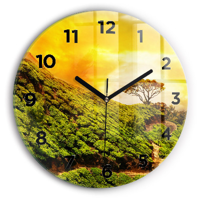 Ceas rotund de perete din sticlă Dealul de ceai
