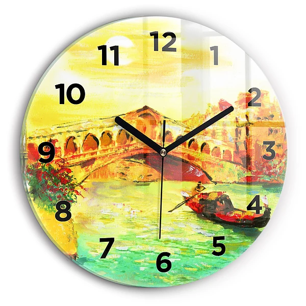 Ceas rotund de perete din sticlă Podul Rialto din Veneția