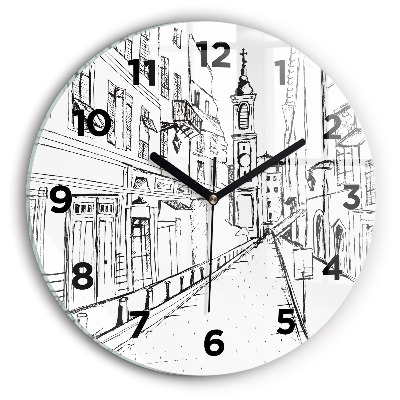 Ceas perete din sticlă rotund Desen al orașului Provence