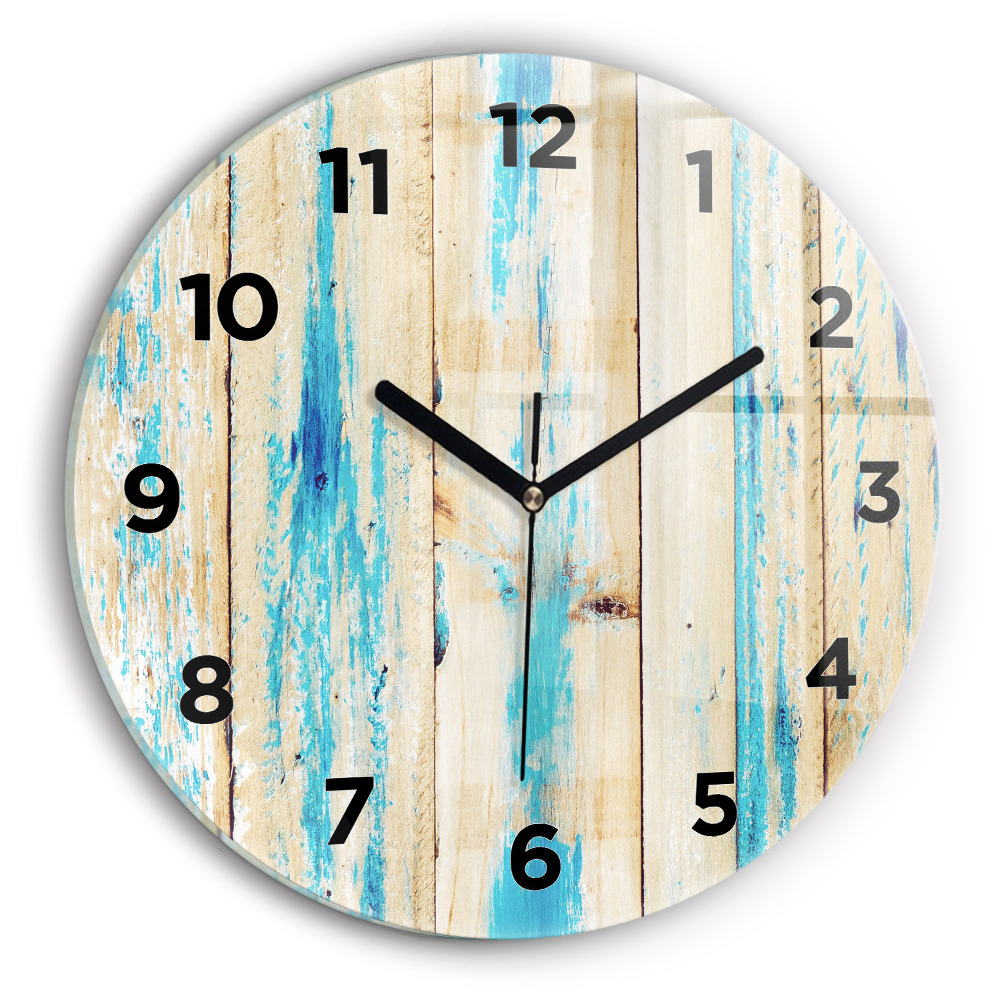 Ceas perete din sticlă rotund Lemn zgâriat