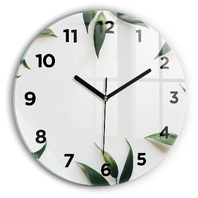 Ceas rotund de perete din sticlă Rama de frunze