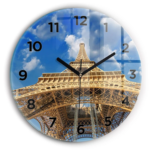 Ceas rotund de perete din sticlă Turnul Eiffel din Franța