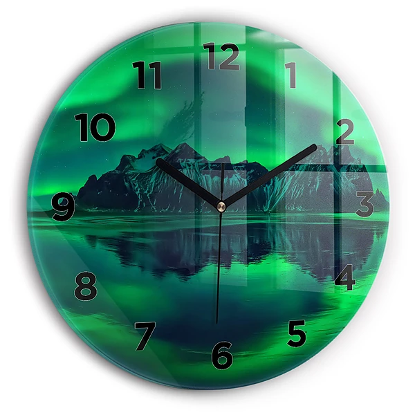 Ceas de sticlă pe perete rotund Auroră boreală