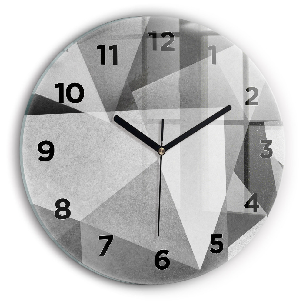 Ceas perete din sticlă rotund Abstracție geometrică gri