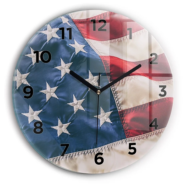 Ceas de sticlă pe perete rotund steagul american