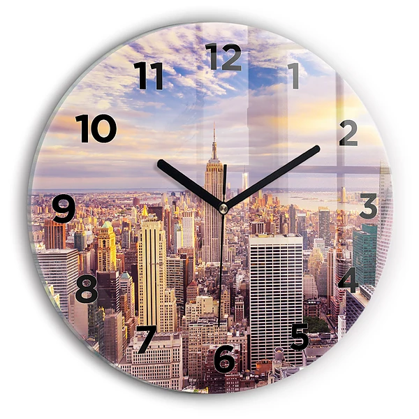 Ceas perete din sticlă rotund Apus de soare New York