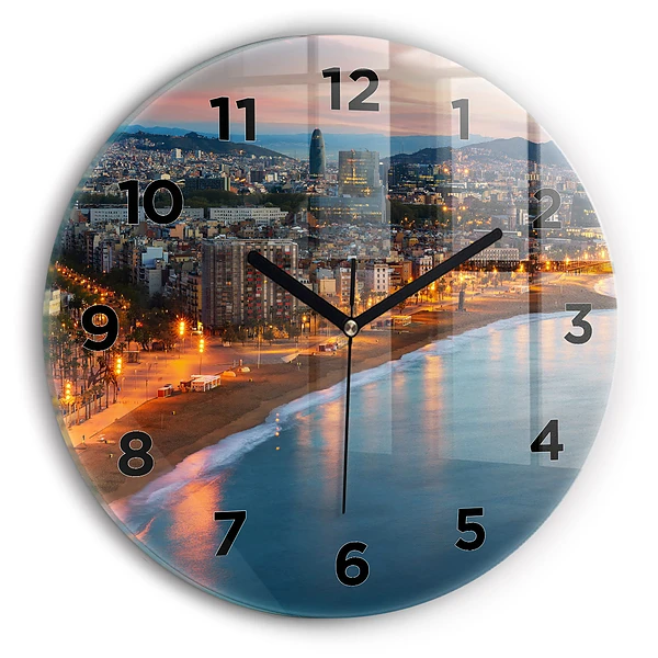 Ceas rotund de perete din sticlă Plaja din Barcelona