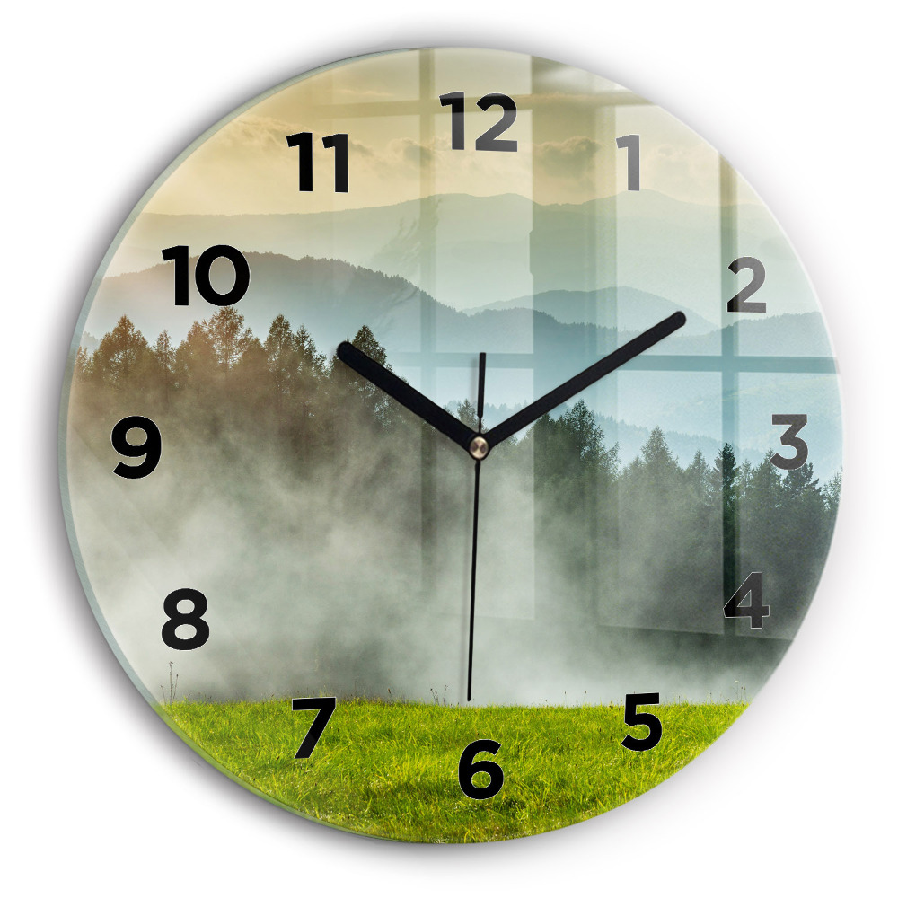 Ceas perete din sticlă rotund Peisaj montan
