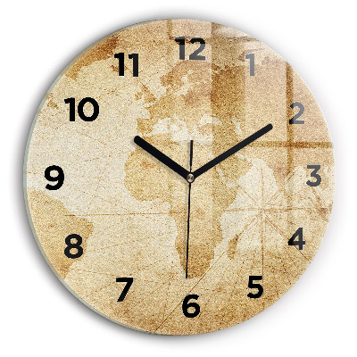 Ceas rotund de perete din sticlă Harta lumii vintage