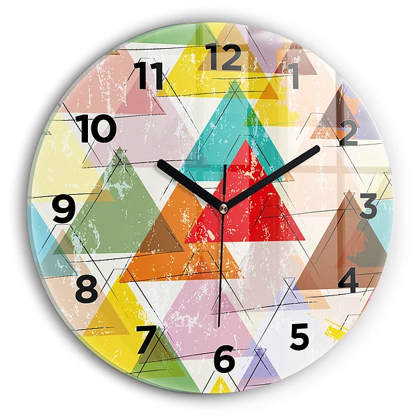 Ceas de sticlă pe perete rotund Triunghiuri geometrice