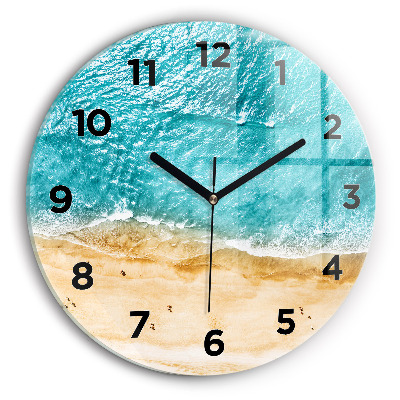 Ceas perete din sticlă rotund Oameni de pe plajă