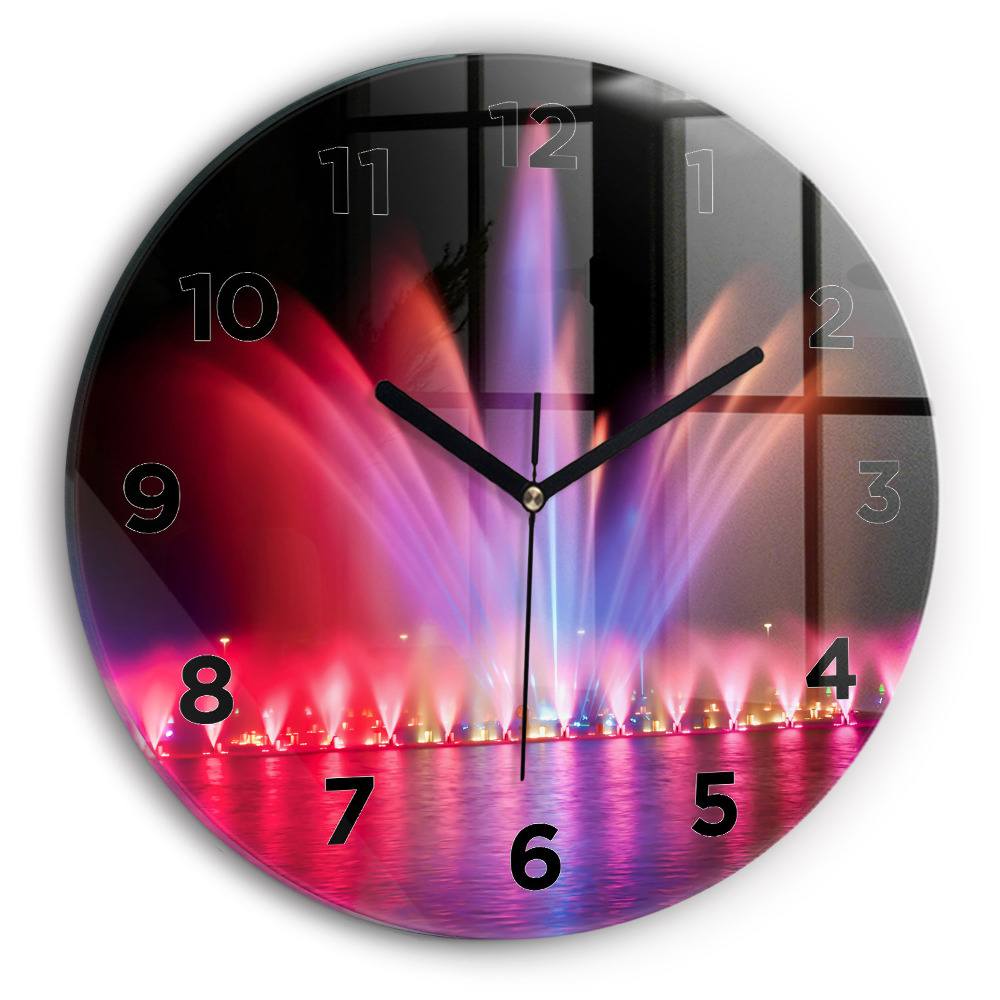 Ceas perete din sticlă rotund Fântâna Wrocław noaptea