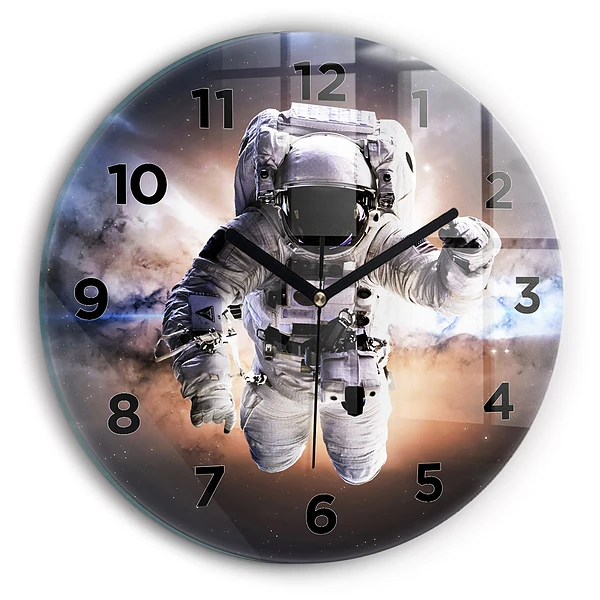 Ceas perete din sticlă rotund Astronaut în spațiu