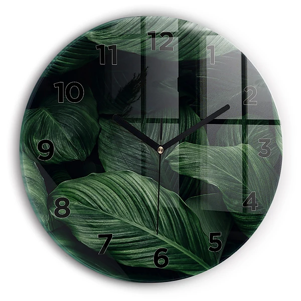 Ceas de sticlă pe perete rotund Monstera tropicală