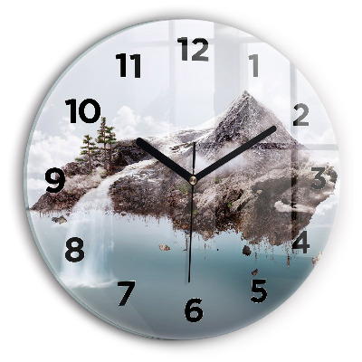 Ceas din sticlă rotund Insulă zburătoare și cascadă