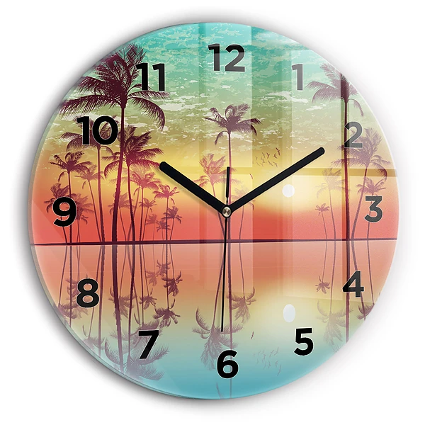 Ceas rotund de perete din sticlă Palmieri tropicali