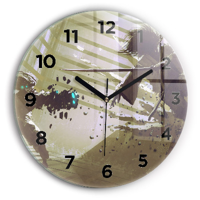 Ceas perete din sticlă rotund Robot și samurai se luptă