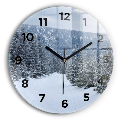 Ceas perete din sticlă rotund Munții Uriașii Cehi iarna