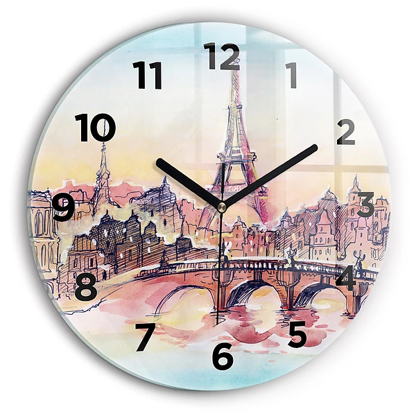 Ceas de sticlă pe perete rotund Peisaj pictat din Paris