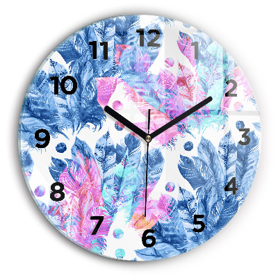 Ceas perete din sticlă rotund Pene colorate