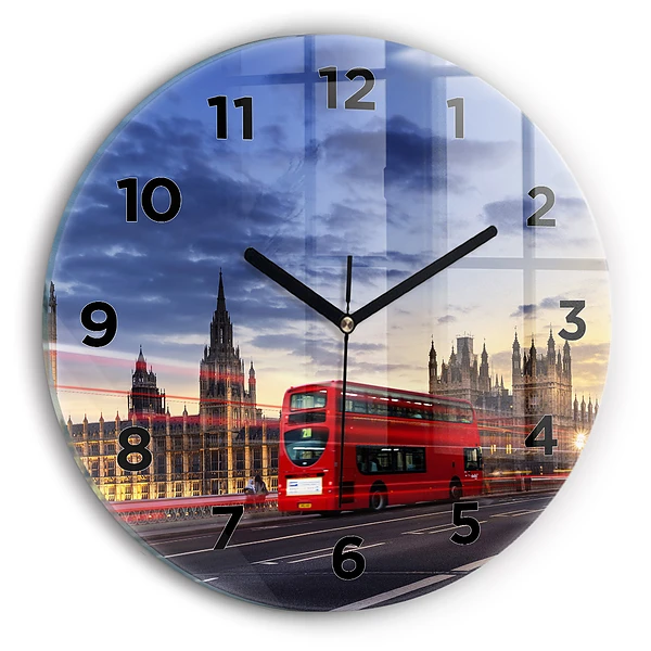 Ceas din sticlă rotund Autobuzul roșu din Londra