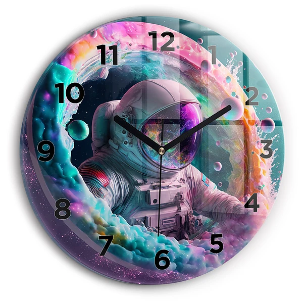 Ceas din sticlă rotund Astronaut și nori colorați