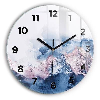 Ceas perete din sticlă rotund Lanțuri muntoase abstracte