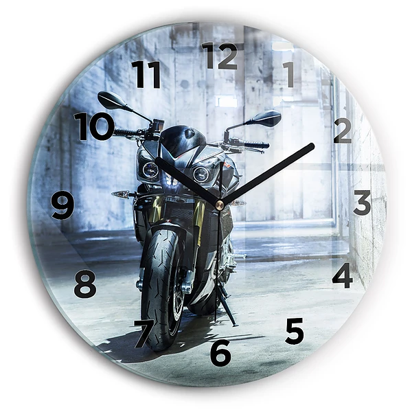Ceas rotund de perete din sticlă Motocicletă pe alee