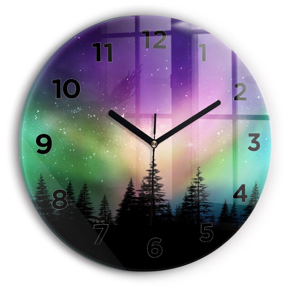 Ceas perete din sticlă rotund Auroră boreală