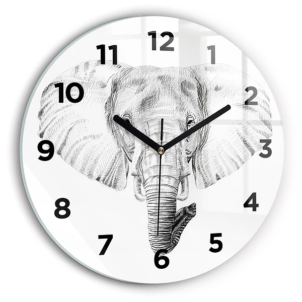 Ceas din sticlă rotund Cap de elefant grafic
