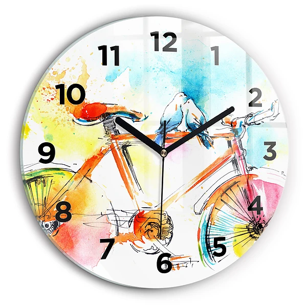 Ceas rotund de perete din sticlă Bicicleta pictata