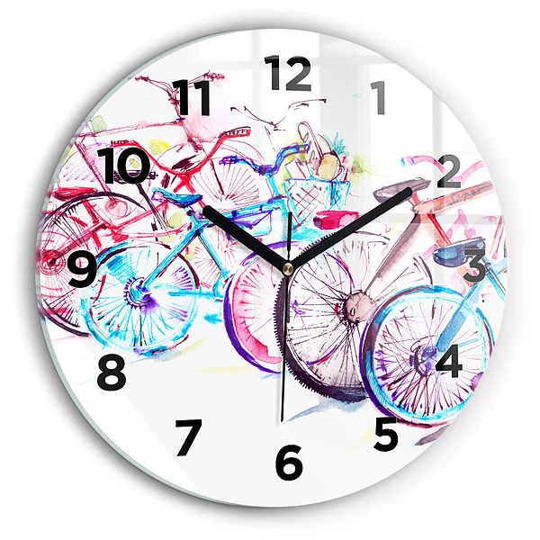 Ceas din sticlă rotund Biciclete de oraș colorate