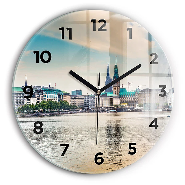 Ceas de sticlă pe perete rotund Binnenalster din Hamburg
