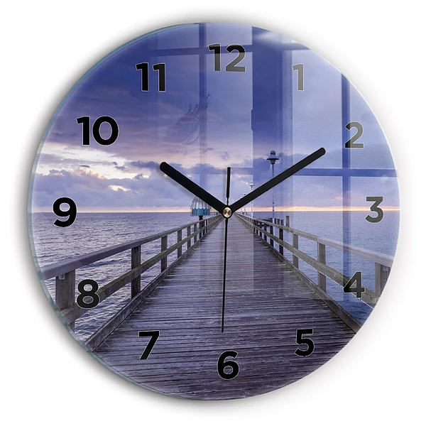 Ceas din sticlă rotund Pier pe Marea Baltică