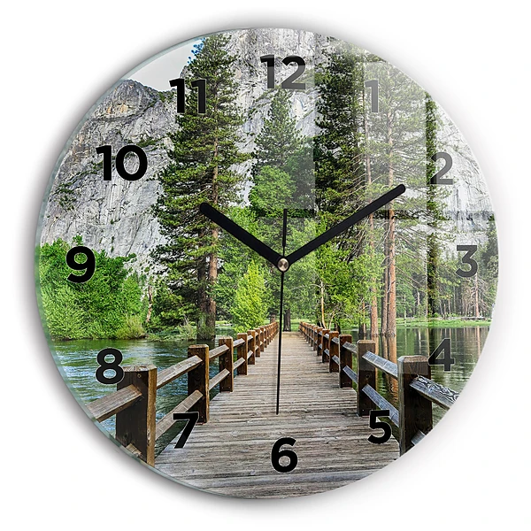 Ceas din sticlă rotund Pod de lemn Yosemite