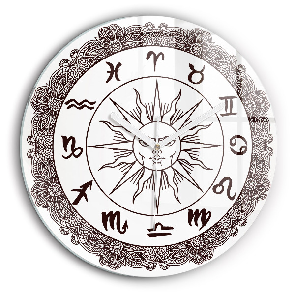 Ceas de sticlă pe perete rotund Dekoracyjne zodiaki